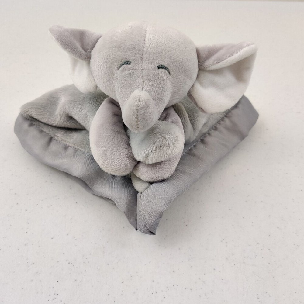 Carter’s Gray Elephant Security Blanket Plush Satin Trim Baby Lovey Lovie Grey